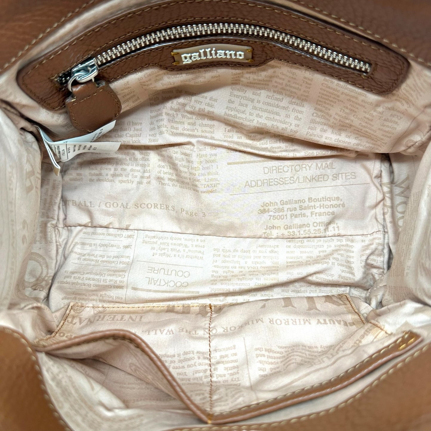 Galliano Brown Leather & Denim Logo Stripe Handbag