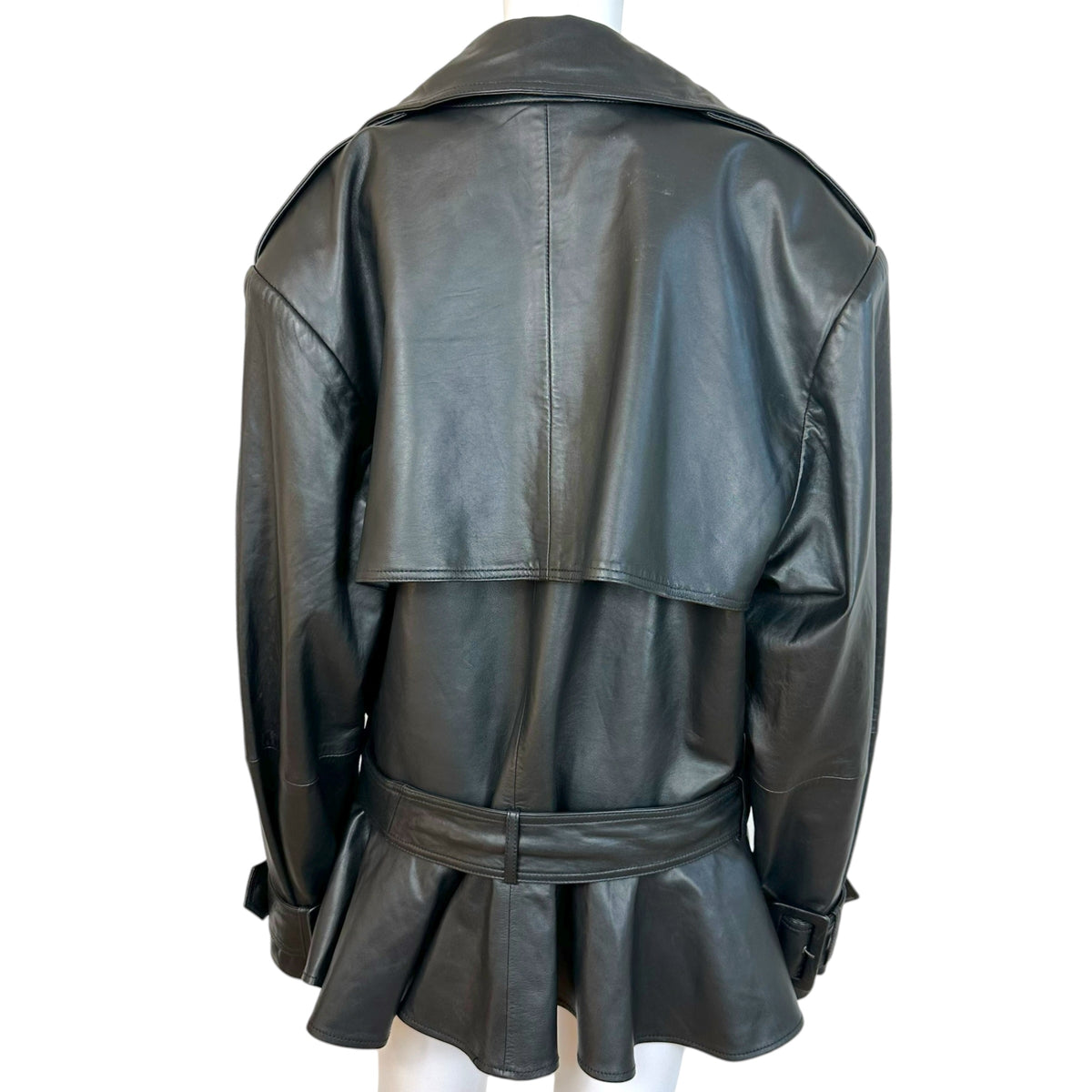 Rotate Black Oversized Peplum Hem Leather Jacket