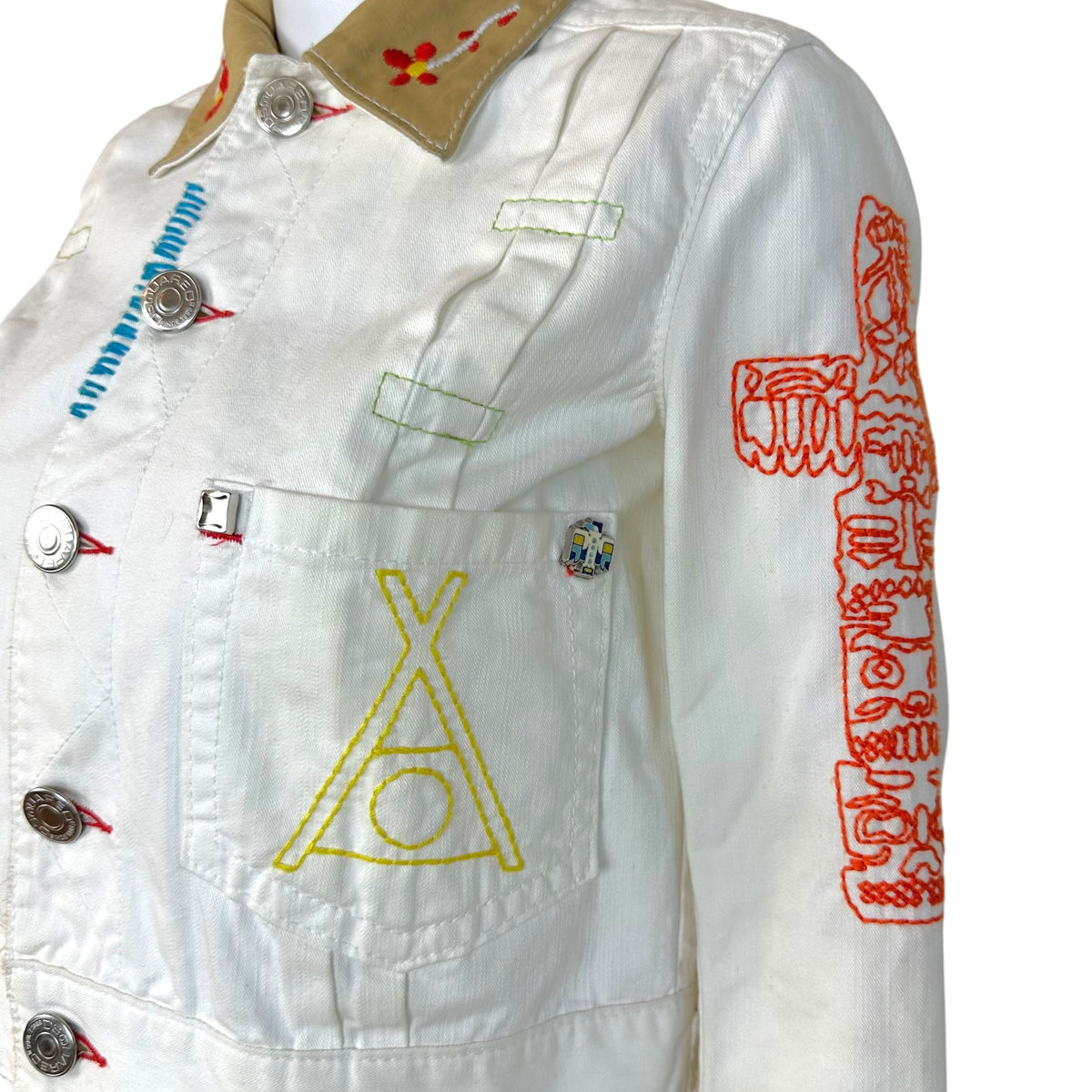 Dsquared2 White Denim Embroidered Crop Jacket