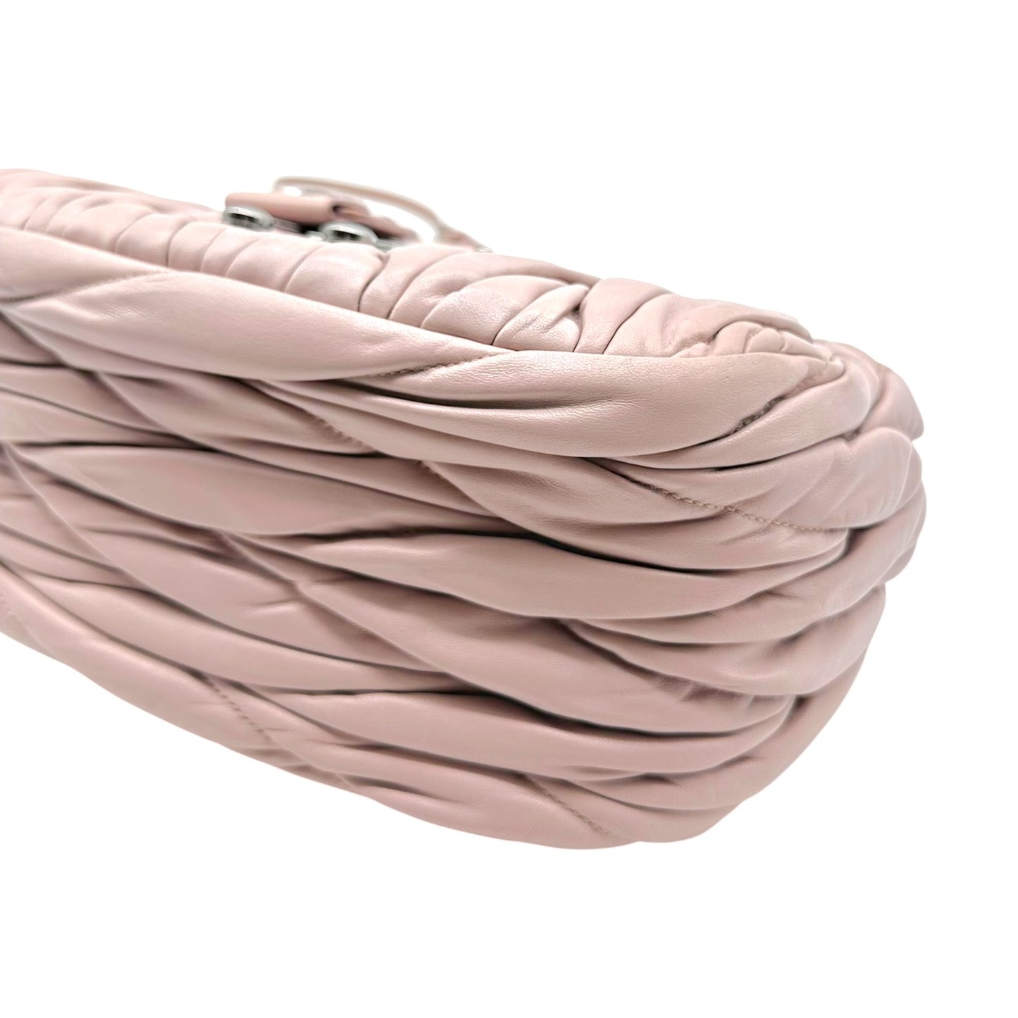 Miu Miu Quilted Leather Shoulder Bag Pink Silver