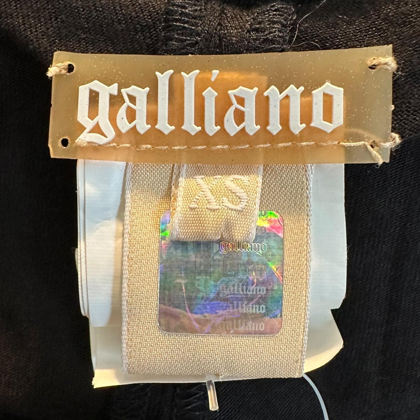 Galliano Black Off the Shoulder Embellished Logo Top