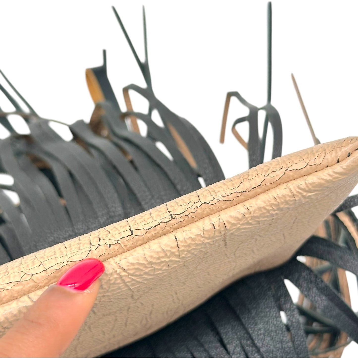 Marni Tan & Black Large Leather Fringe Clutch Bag
