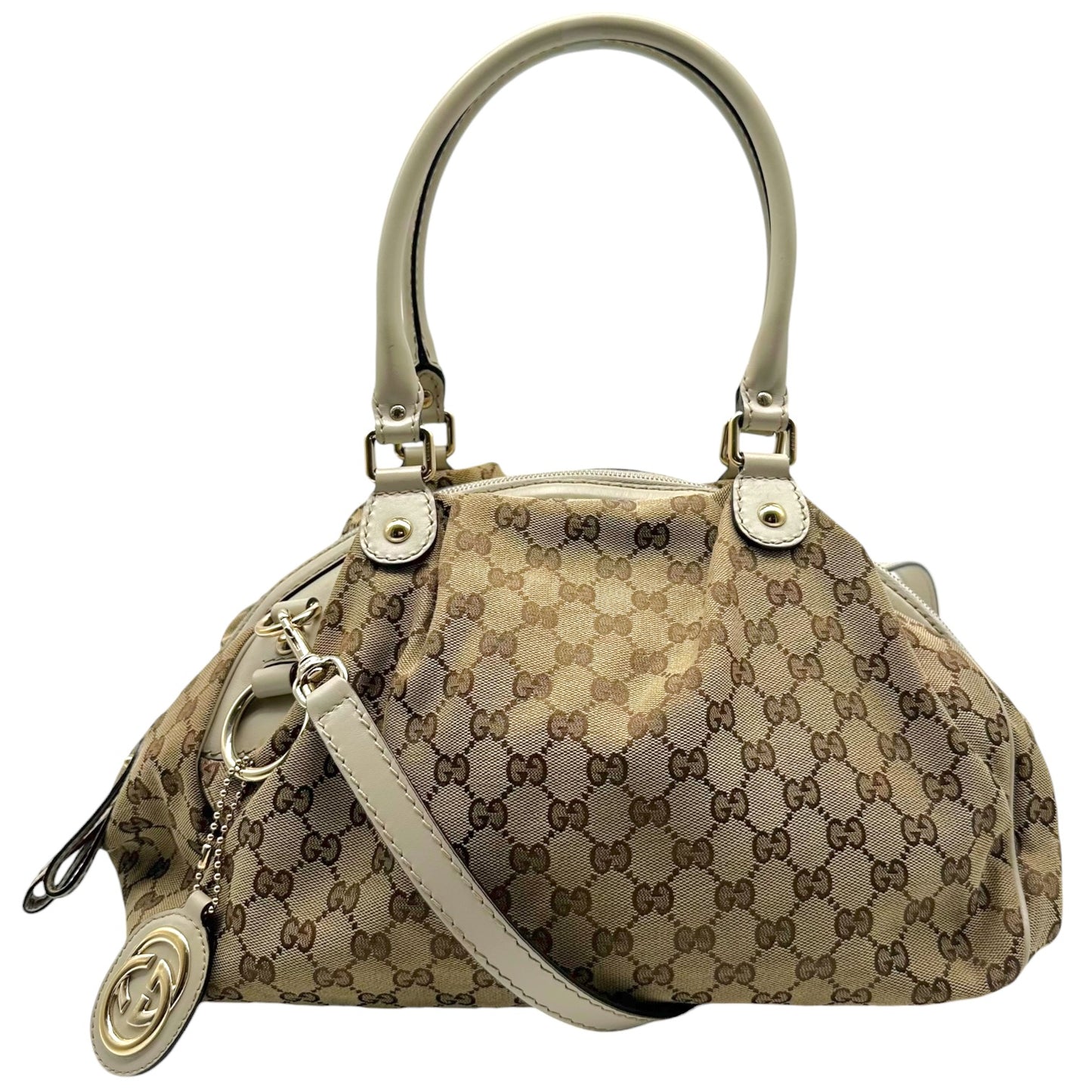 Gucci Tan Monogram & Ivory Leather Sukey 2-Way Bowler Bag