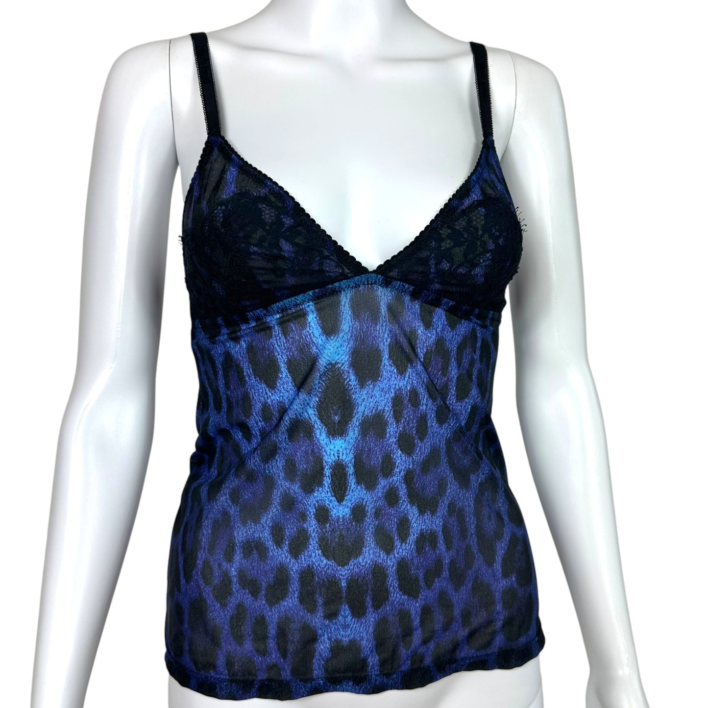 Roberto Cavalli Blue Leopard Print Lace Trim Cami NEW - Outfit Repeater
