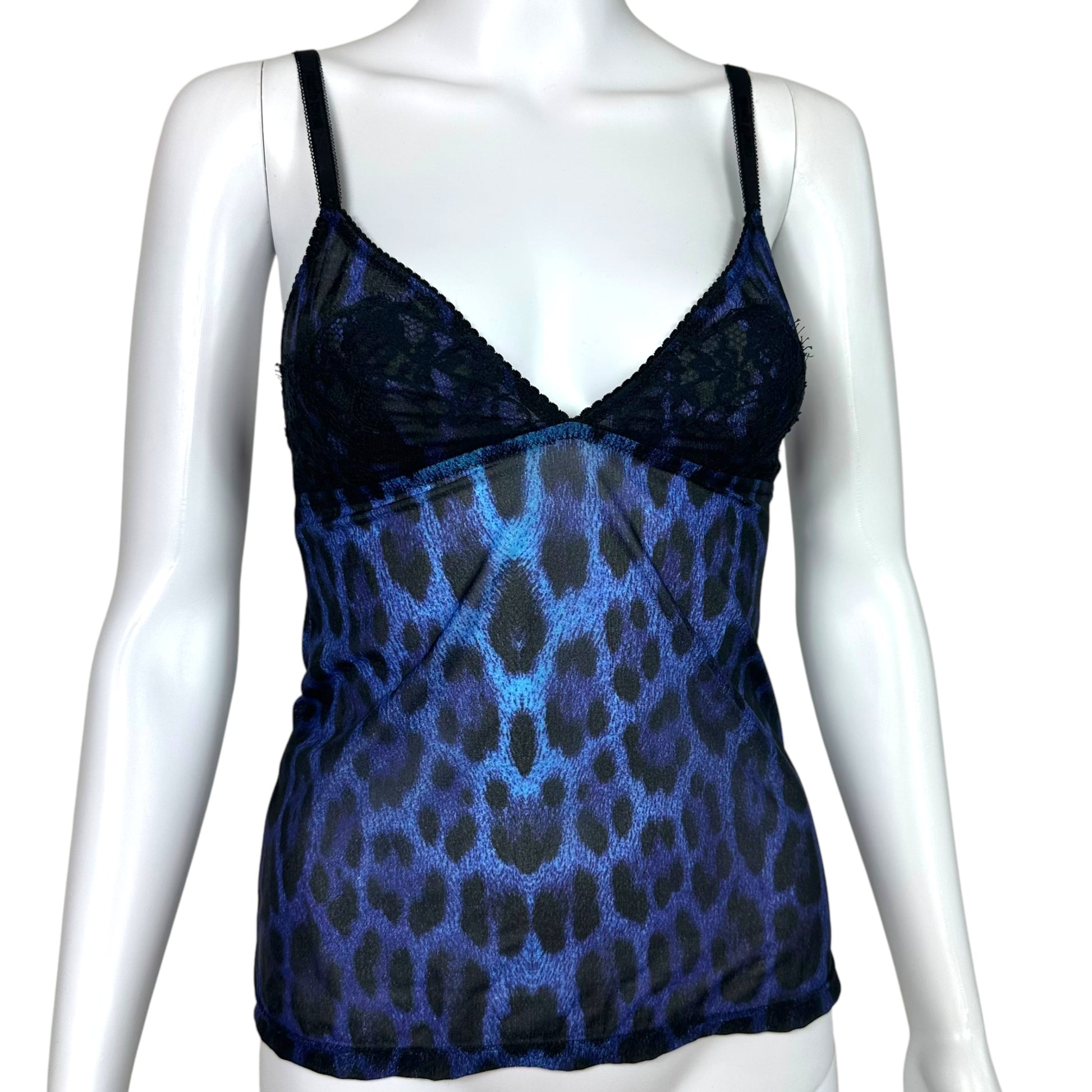 Roberto Cavalli Blue Leopard Print Lace Trim Cami NEW - Outfit Repeater