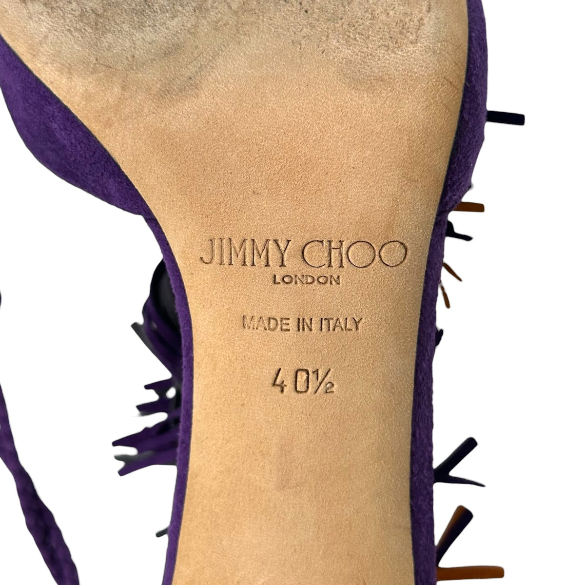 Jimmy Choo Purple Orange Suede Fringe Wrap Sandal Heels