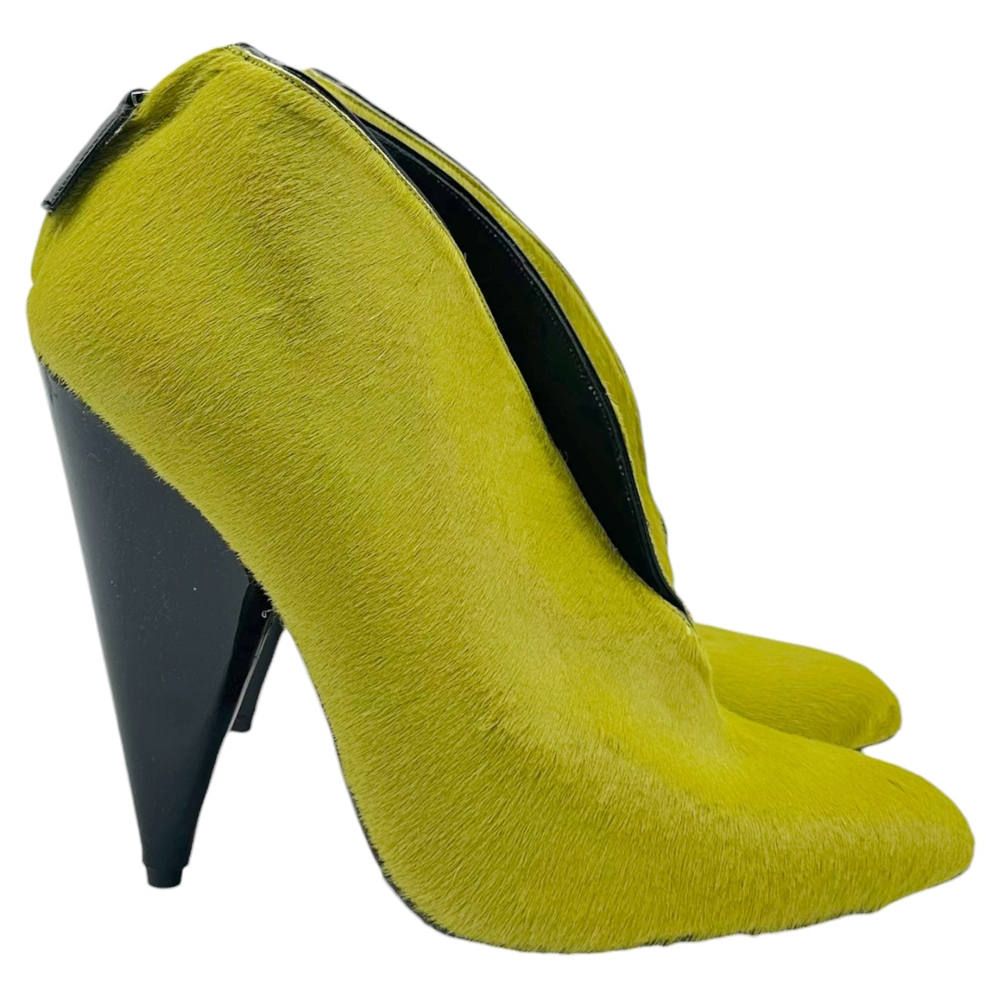 Tom Ford Lime Green Ponyhair V Cut-Out Heeled Booties