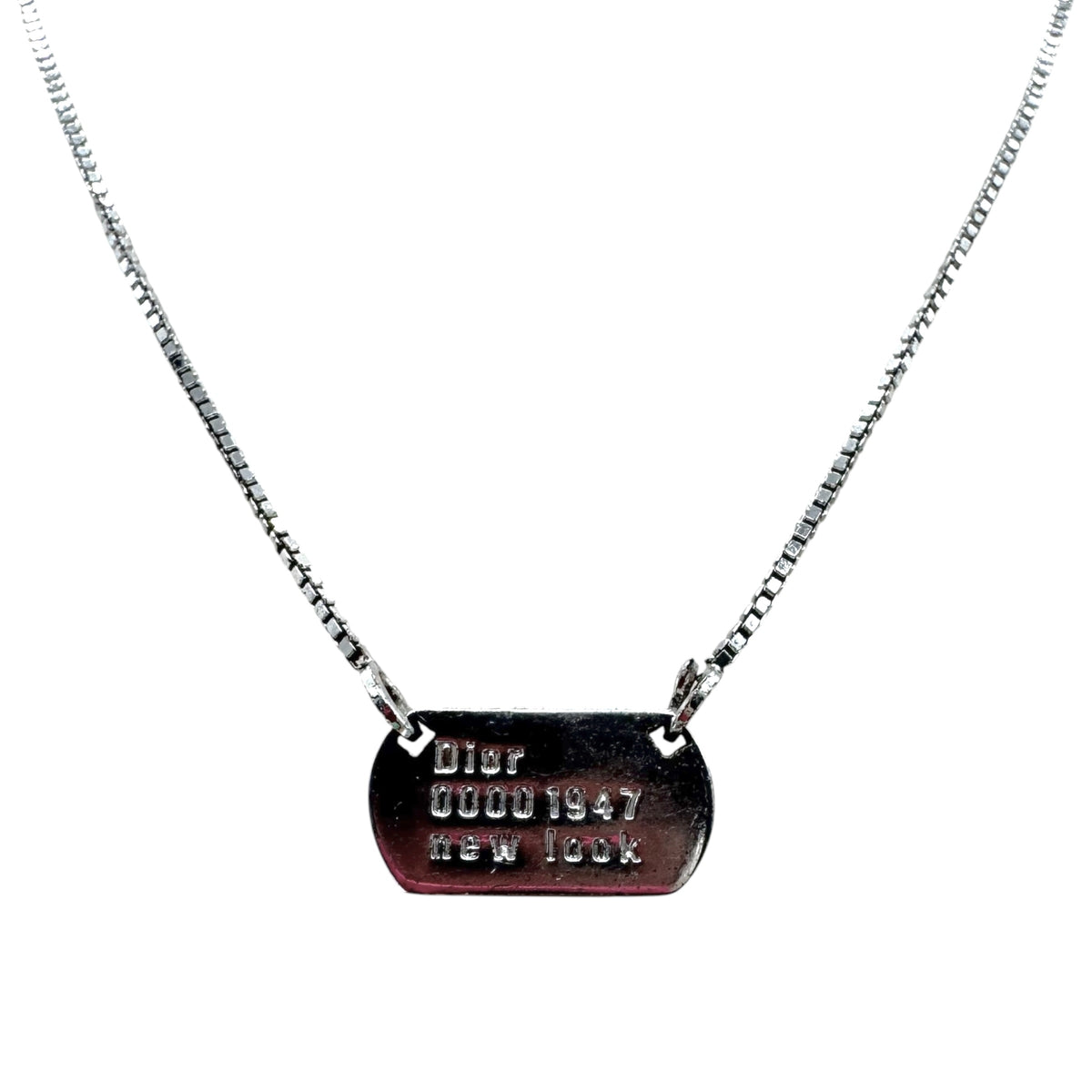 Christian Dior 2004 Silver Dog Tag Logo Necklace