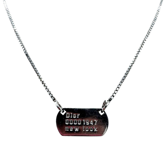 Christian Dior Silver Dog Tag Logo Necklace