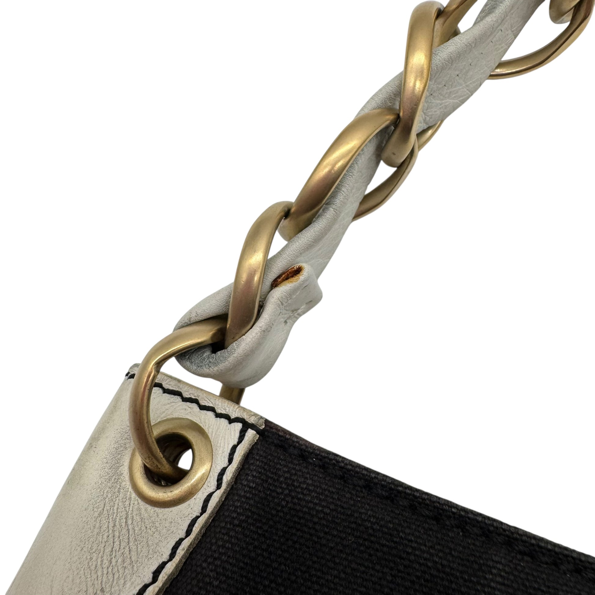 Chanel Black Canvas & White Leather CC Logo Shoulder Bag 2003-04 - Outfit Repeater