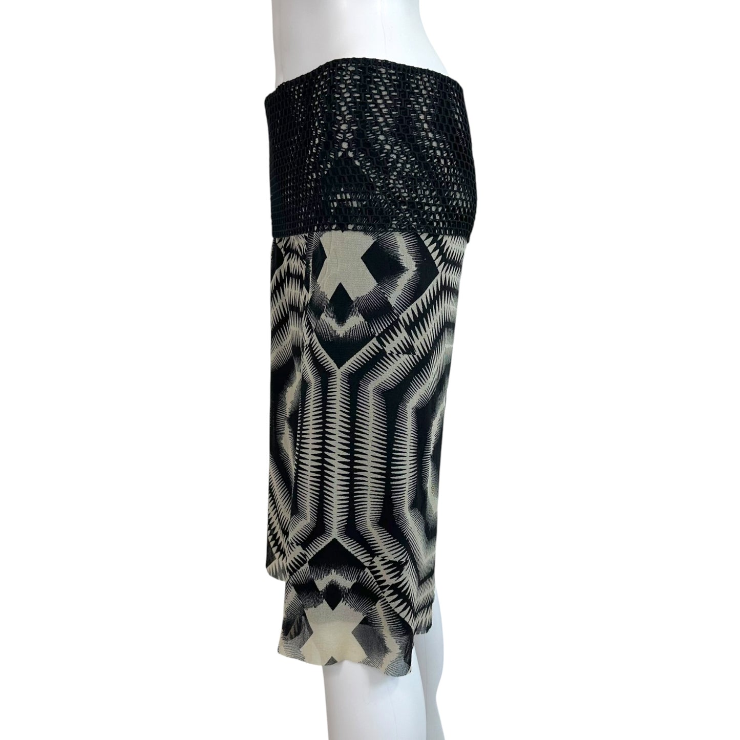 Jean Paul Gaultier Soleil Black & White Geometric Print Mesh Midi Skirt