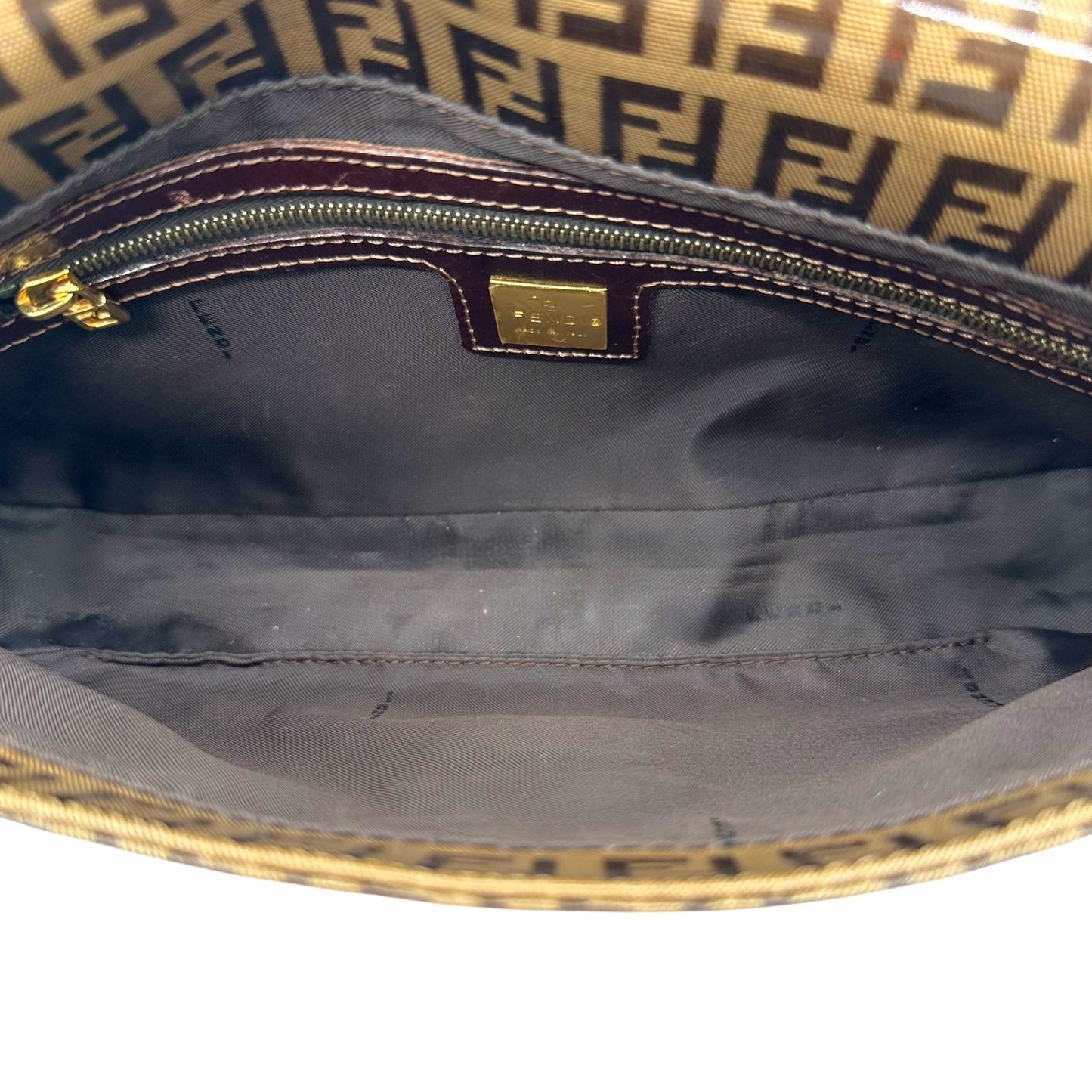 Fendi Coated Canvas Zucchino Monogram Glitter Buckle Baguette Bag - Outfit Repeater