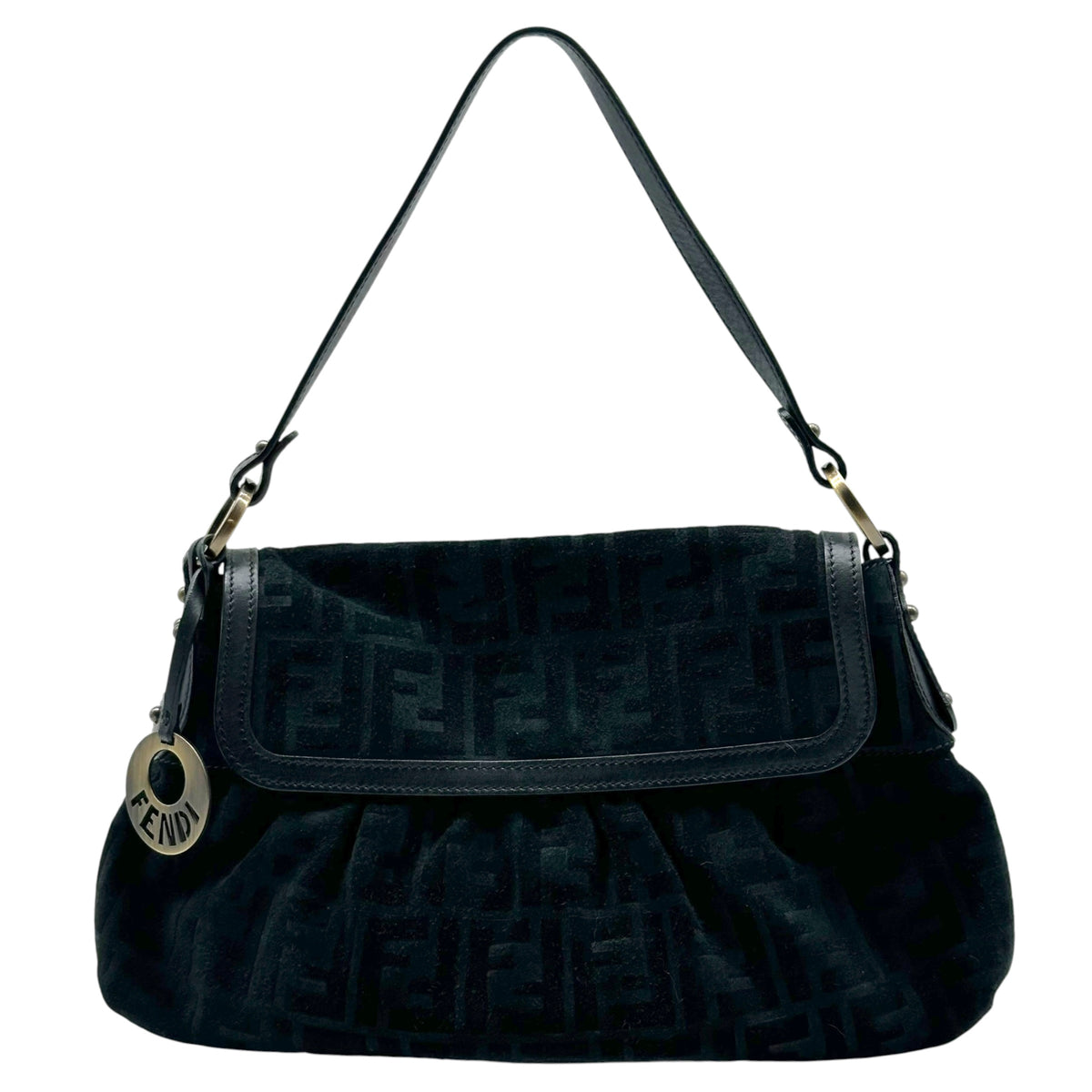 Fendi Black Suede Zucca Monogram Shoulder Bag