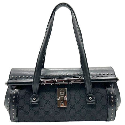 Gucci Black Monogram Studded Bamboo Bullet Bag