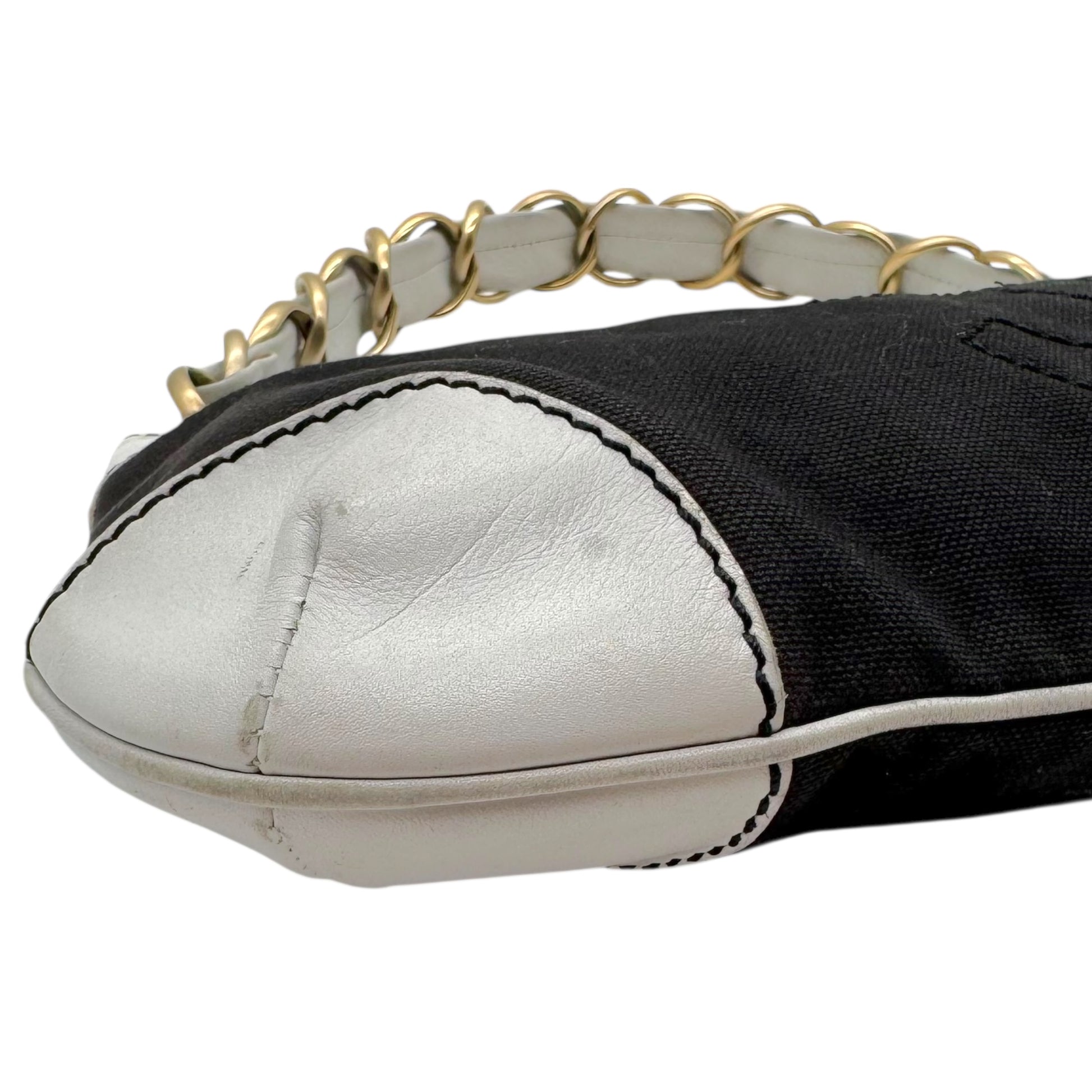 Chanel Black Canvas & White Leather CC Logo Shoulder Bag 2003-04 - Outfit Repeater