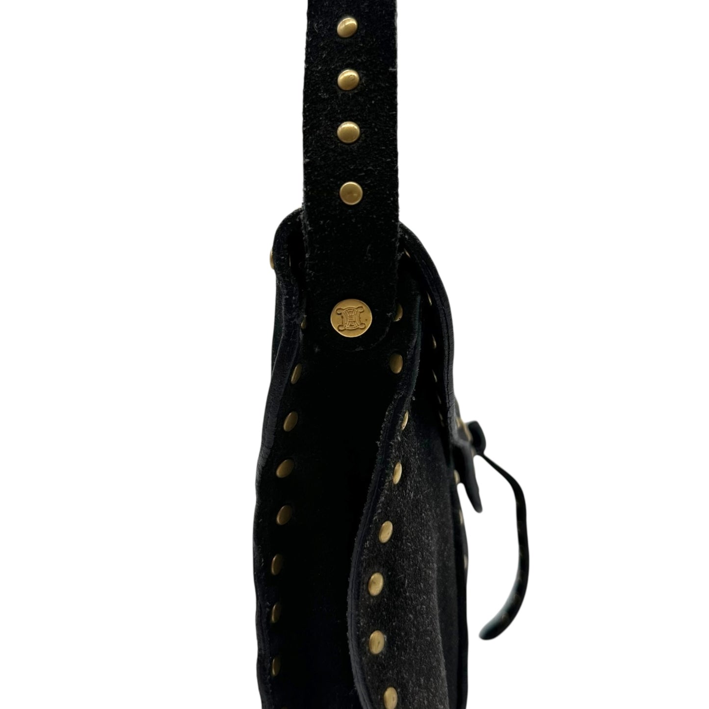 Celine Black Suede & Gold Studded Poulbot Bag