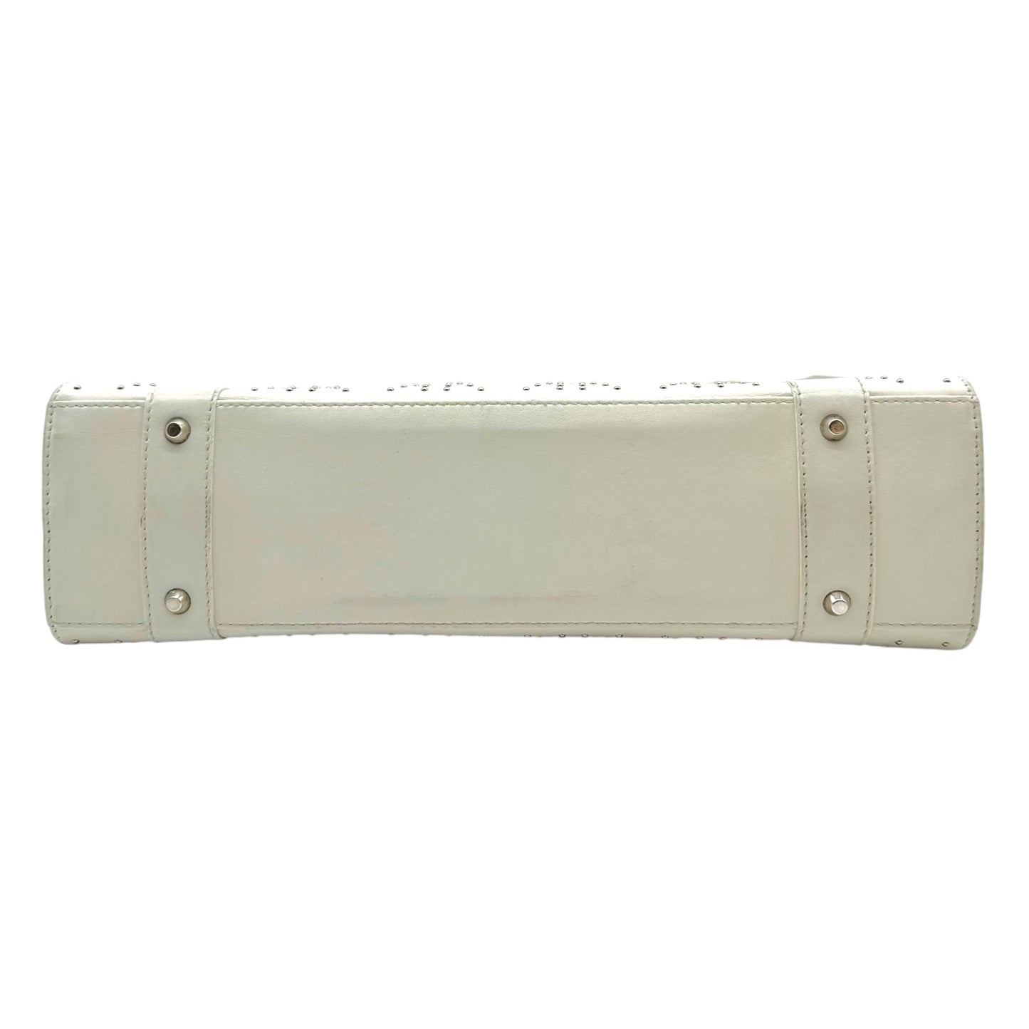 Christian Dior White Leather Studded East-West Bag