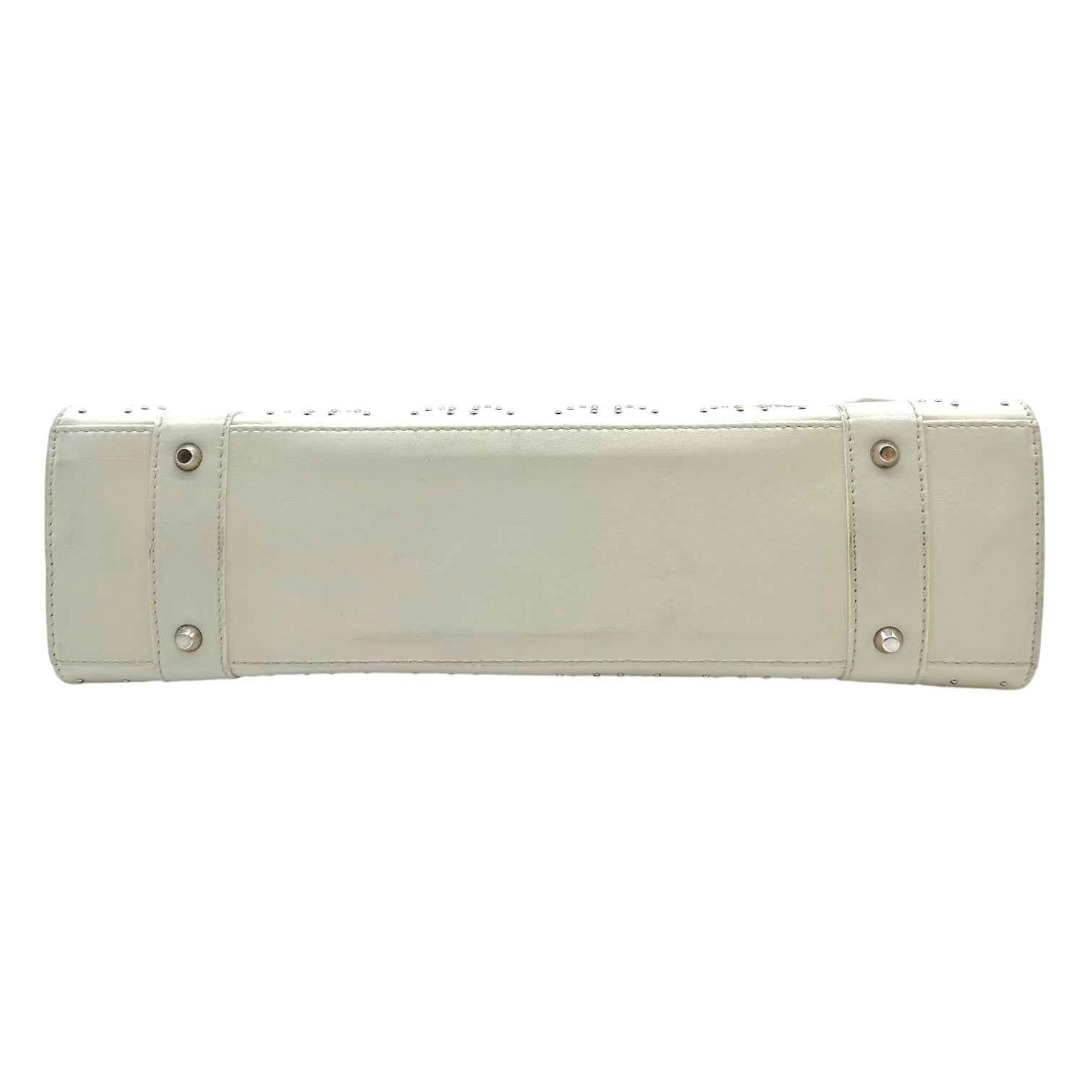 Christian Dior White Leather Studded East-West Bag