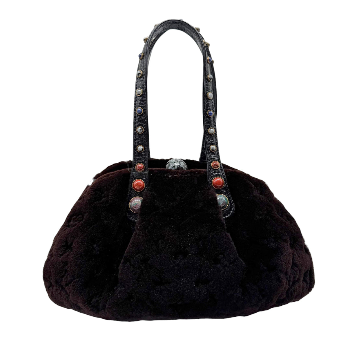 Louis Vuitton F/W 2005 Brown Mink Monogram Stone Embellished Demi Lune Bag