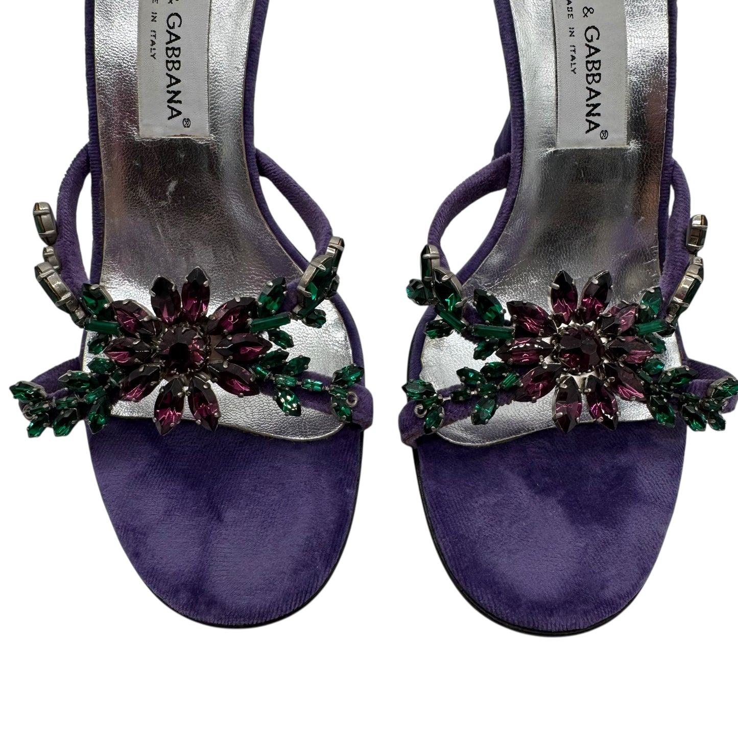 Dolce & Gabbana 90's Purple Velvet & Crystal Heeled Sandals - Outfit Repeater