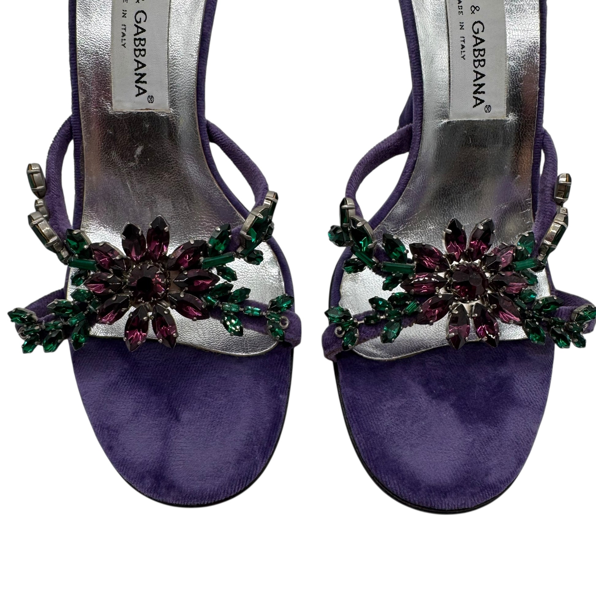 Dolce & Gabbana 90's Purple Velvet & Crystal Heeled Sandals - Outfit Repeater