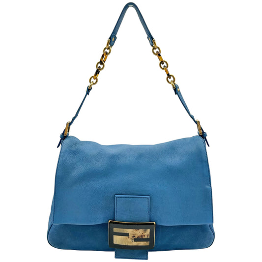 Fendi Blue Leather Large Mama Baguette Bag