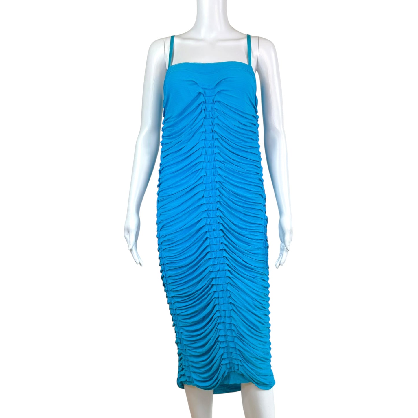 Roberto Cavalli Midi Dress Bright Turquoise Blue Pleated