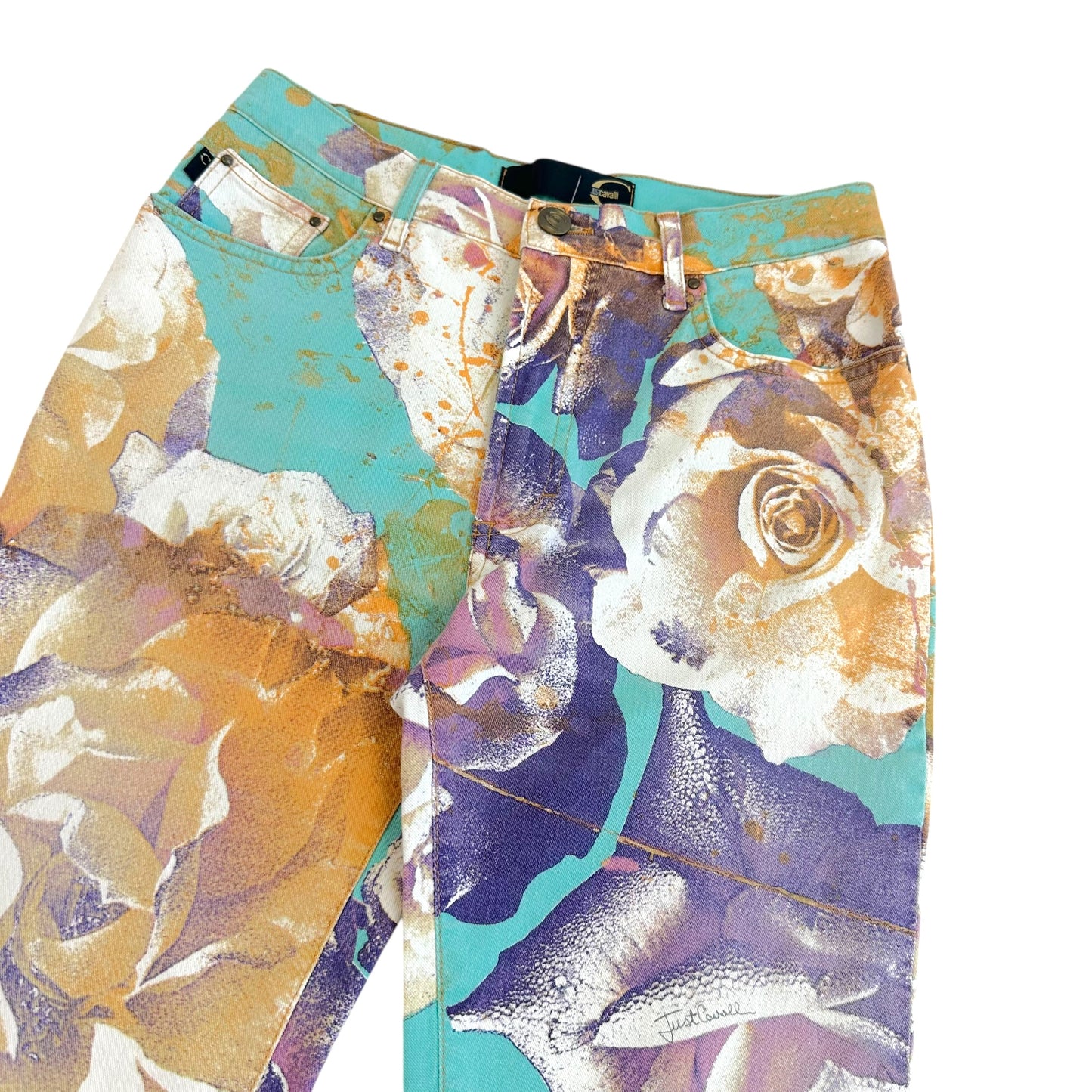 Just Cavalli Roberto Cavalli Teal Floral Print Jeans