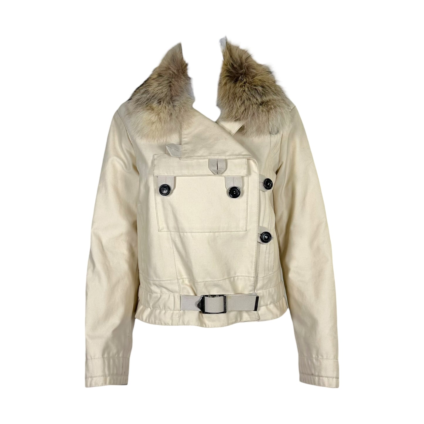 Louis Vuitton Ivory Button Front Fox Fur Collar Jacket