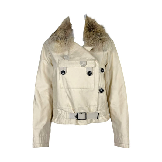 Louis Vuitton Ivory Button Front Fox Fur Collar Jacket