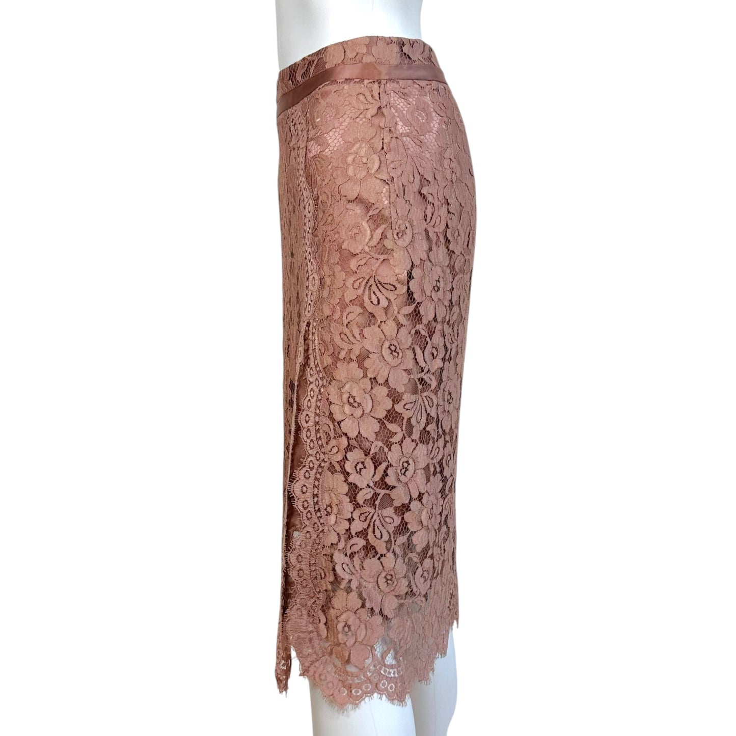 Dolce & Gabbana Blush Pink Lace & Silk Midi Skirt