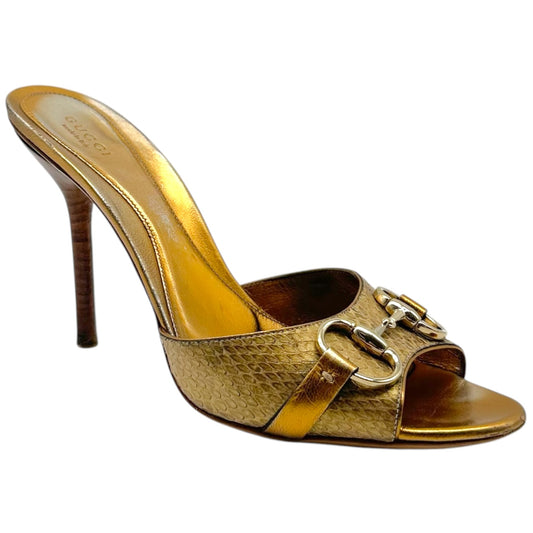 Gucci Gold Python Heeled Mule Sandals