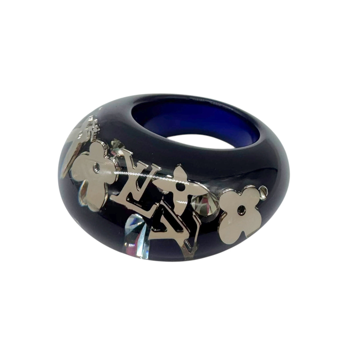 Louis Vuitton Monogram Inclusion Ring Navy Blue Clear Resin