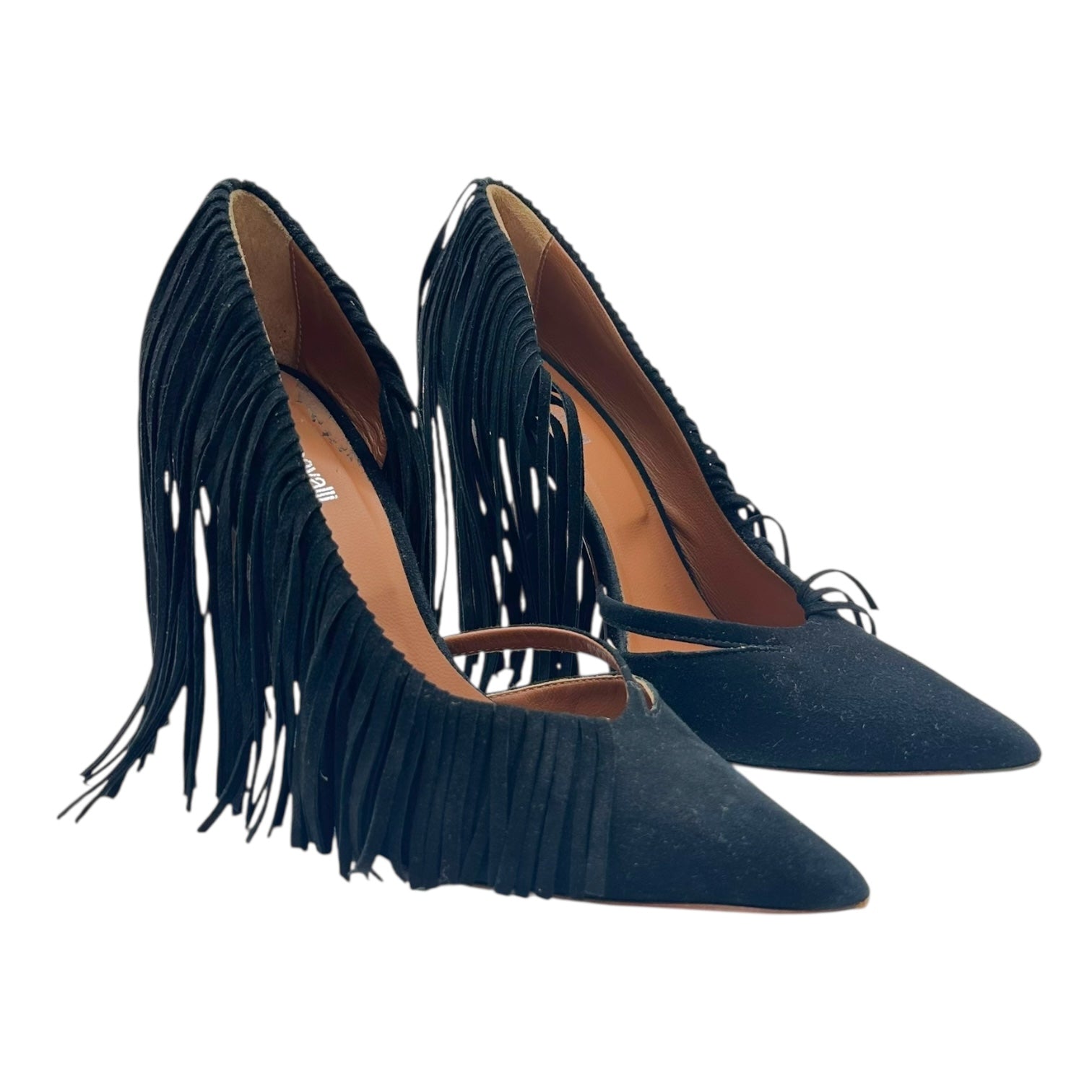 Just Cavalli Roberto Cavalli Black Suede Fringe Heels - Outfit Repeater