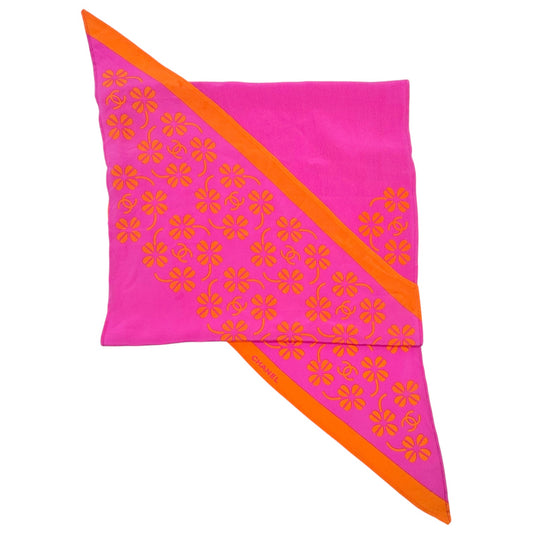 Chanel Hot Pink & Orange Clover Print Silk Scarf