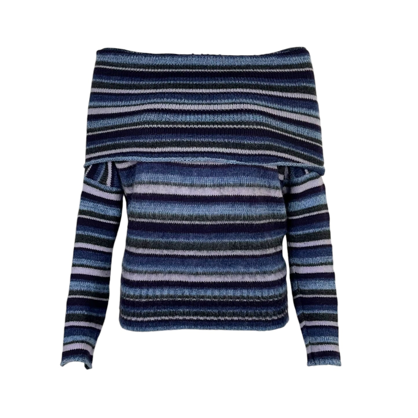 D&G Dolce & Gabbana Blue Striped Off Shoulder Knit Sweater
