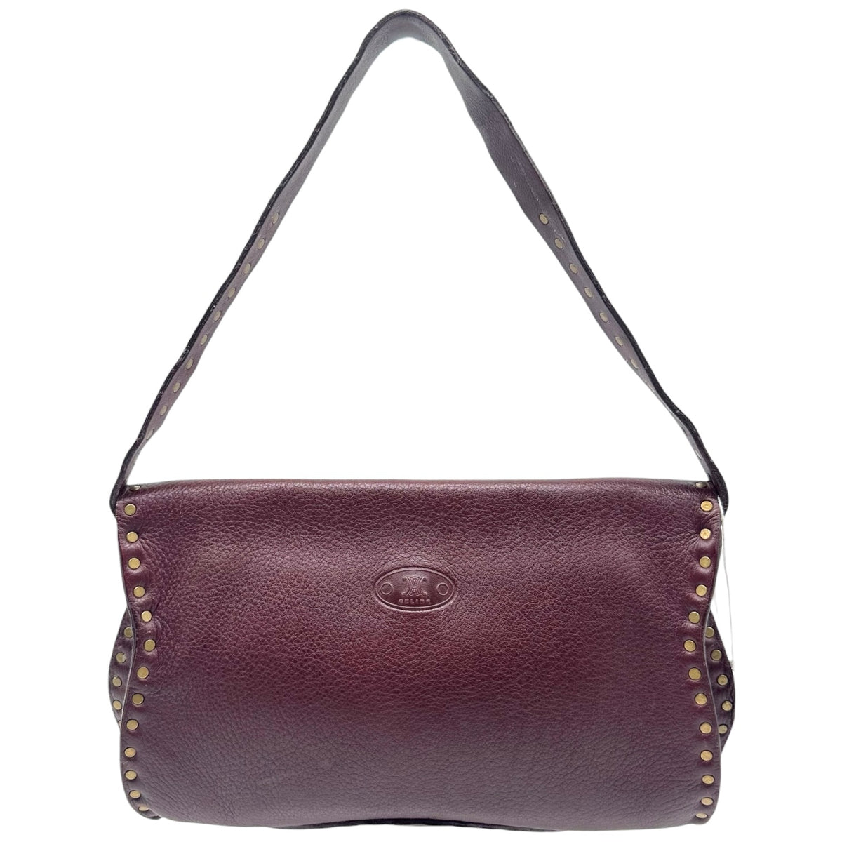 Celine Burgundy Leather Studded Shoulder Bag