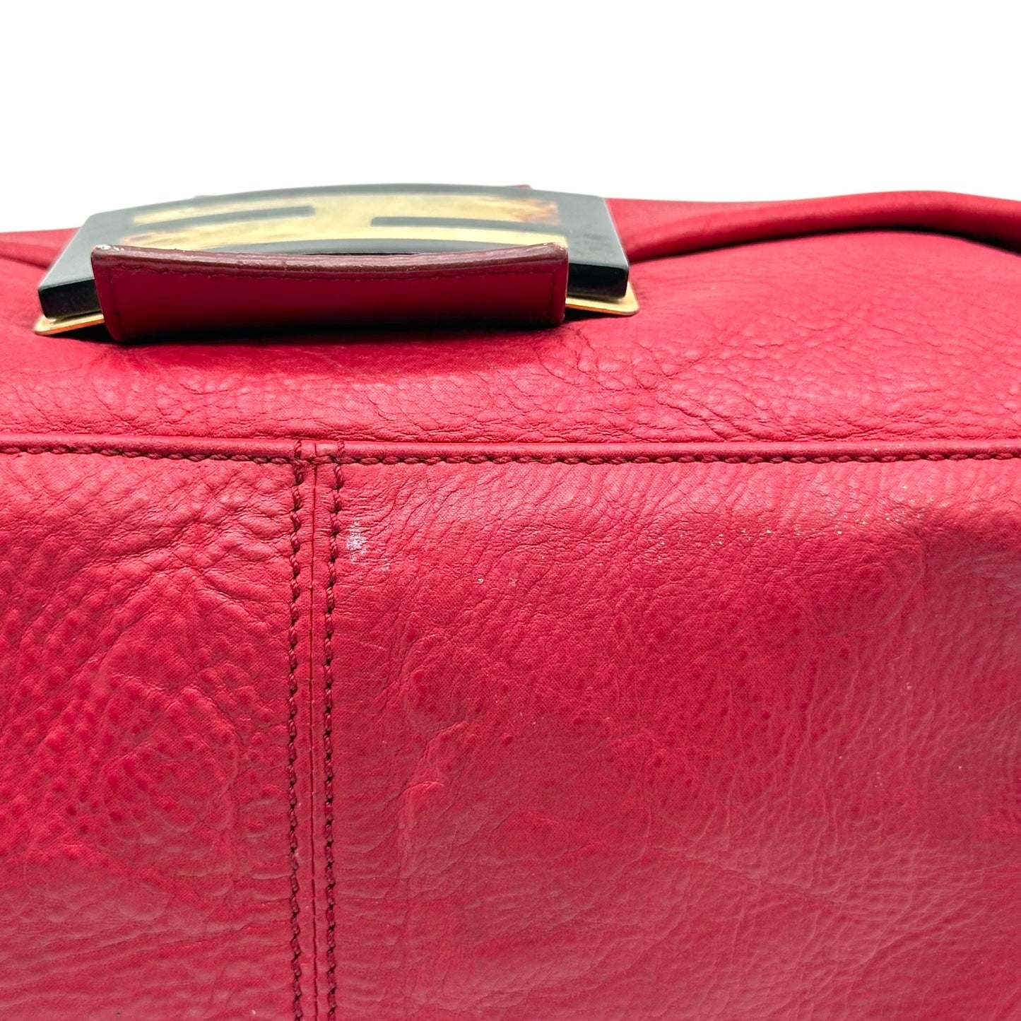 Fendi Red Nubuck & Burl Wood Big Mama Baguette Bag - Outfit Repeater