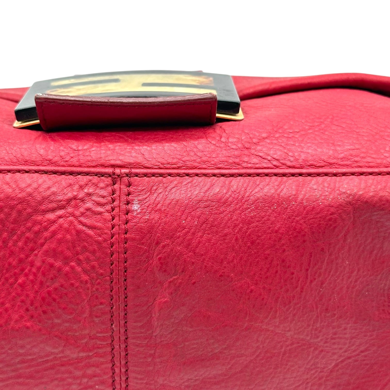 Fendi Red Nubuck & Burl Wood Big Mama Baguette Bag - Outfit Repeater