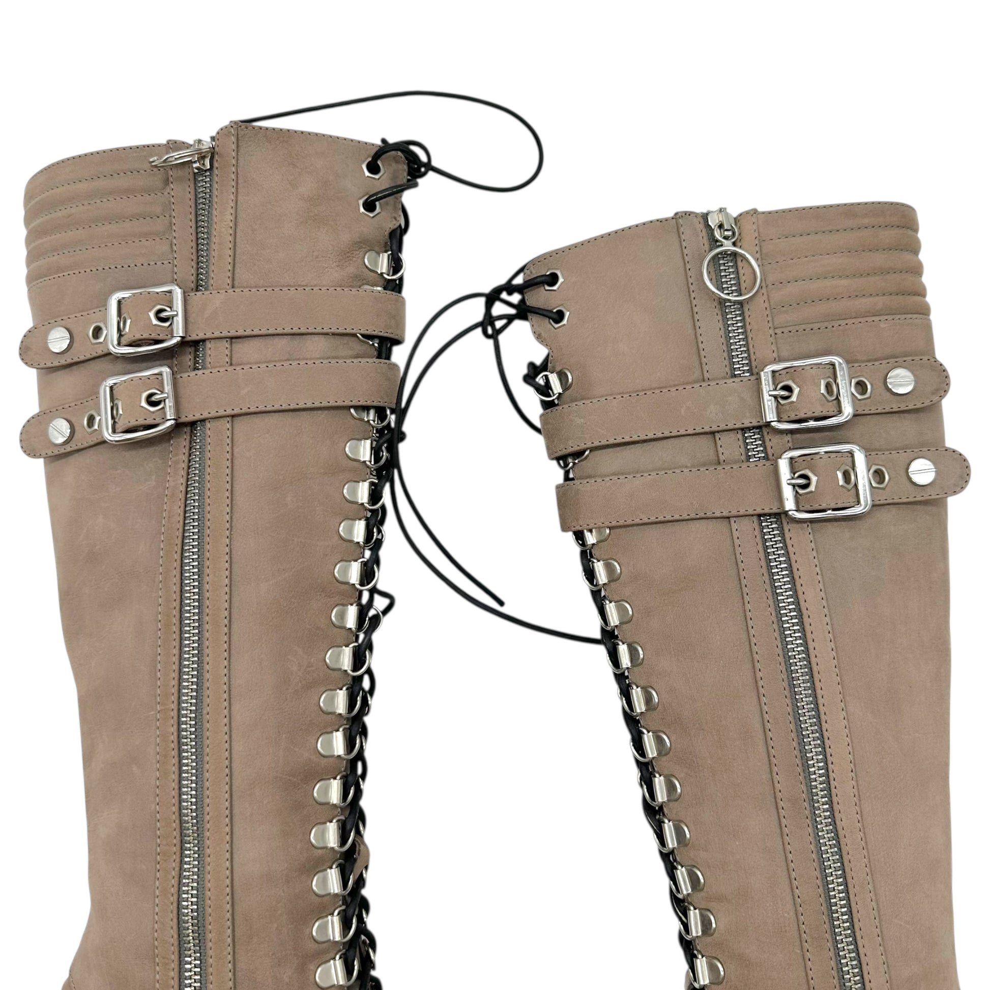Roberto Cavalli Brown Lace Up Knee High Heeled Pump Boots - Outfit Repeater