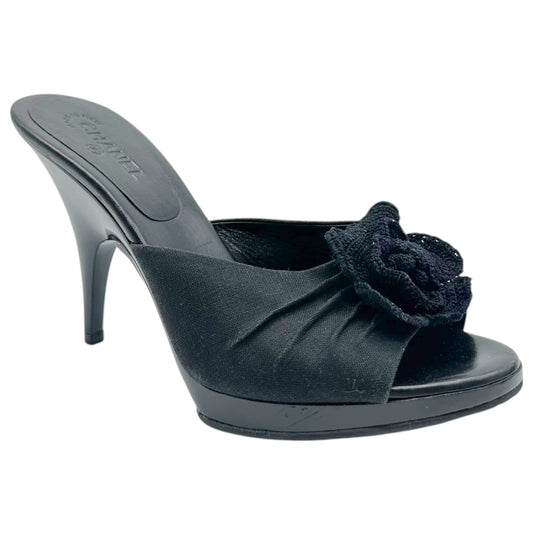 Chanel Black Camelia Flower Platform Mule Heels - Outfit Repeater