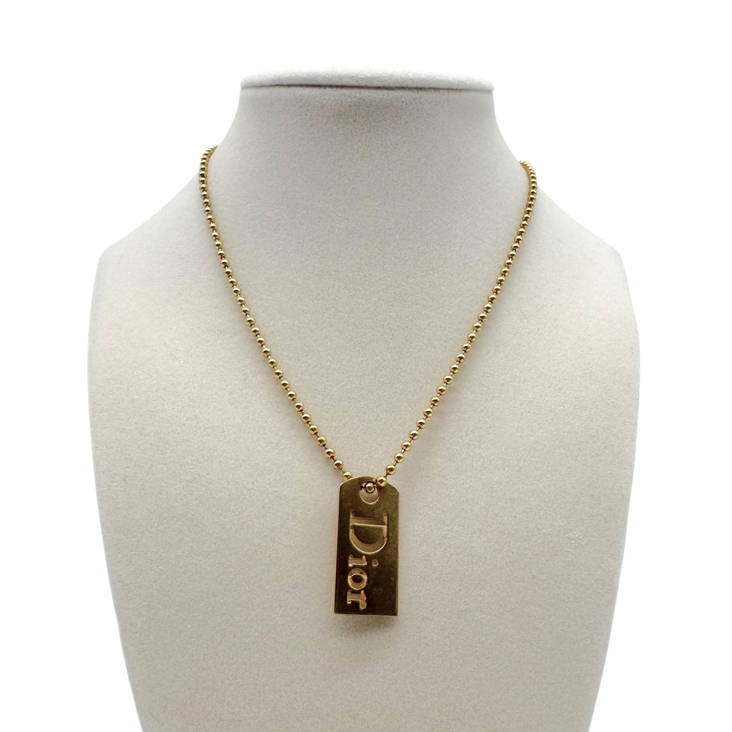 Christian Dior Gold Tag Logo Necklace
