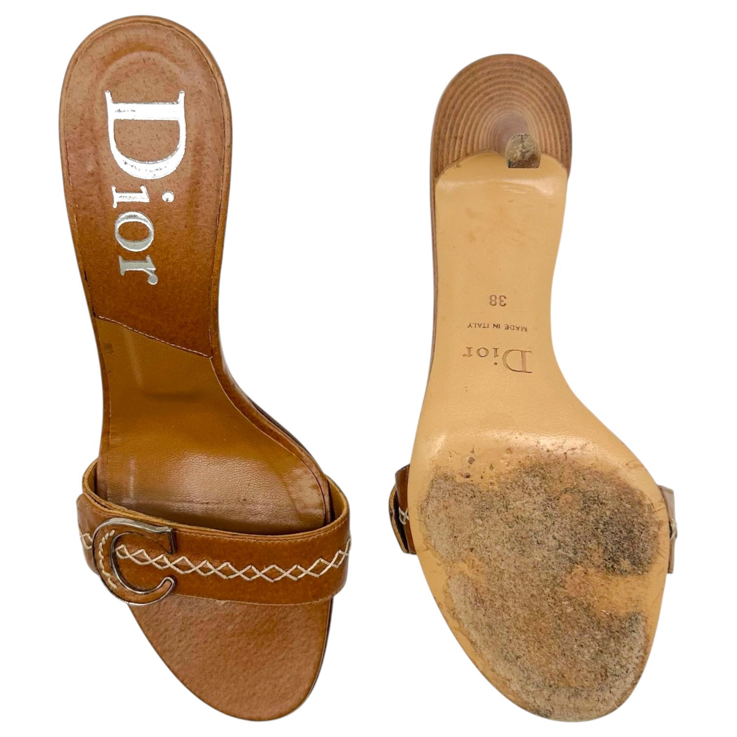Christian Dior Tan Leather Heeled Mule Sandals