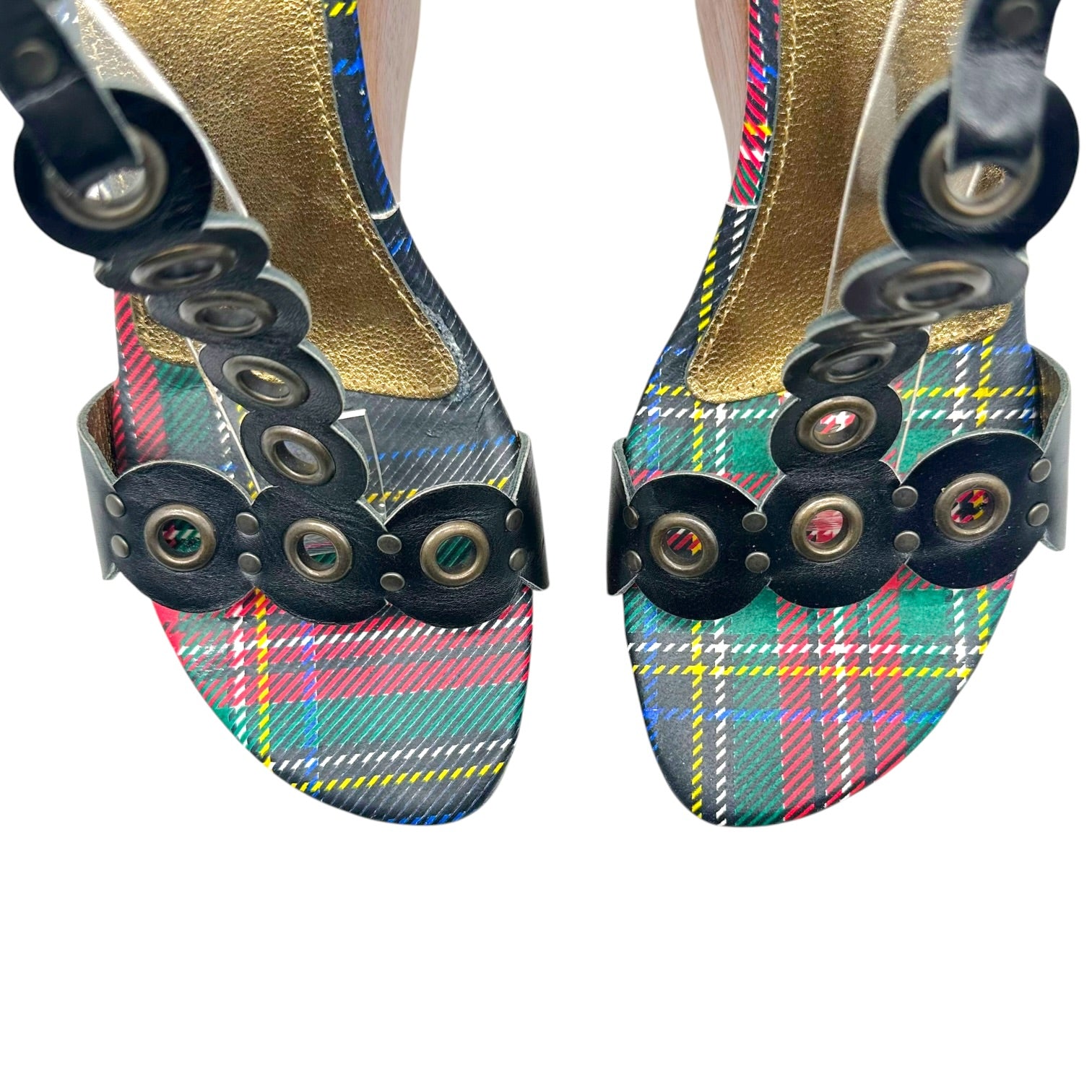 D&G Wooden Platform Heels Plaid Red Blue Green