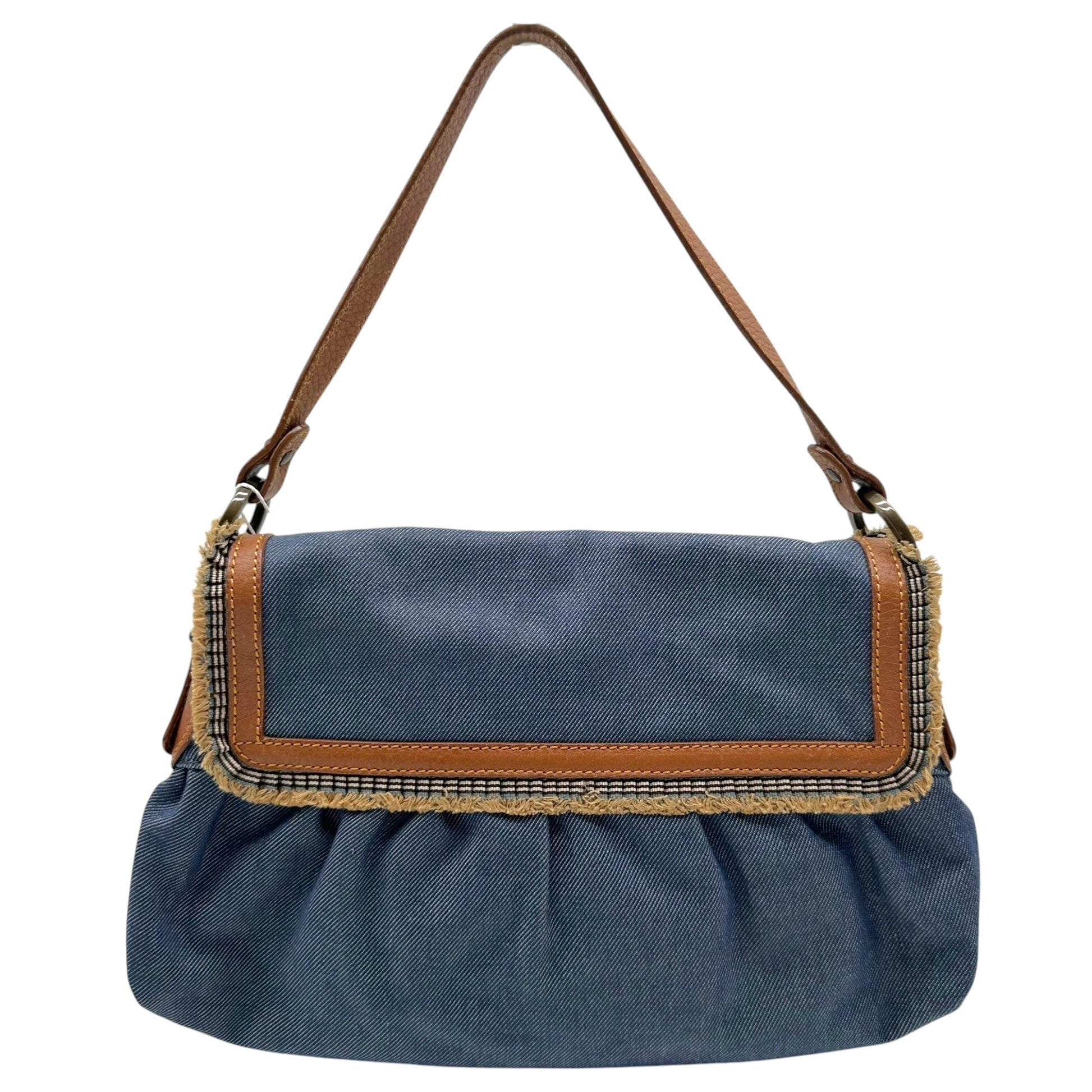 Fendi Chef Shoulder Bag Denim Tan Leather