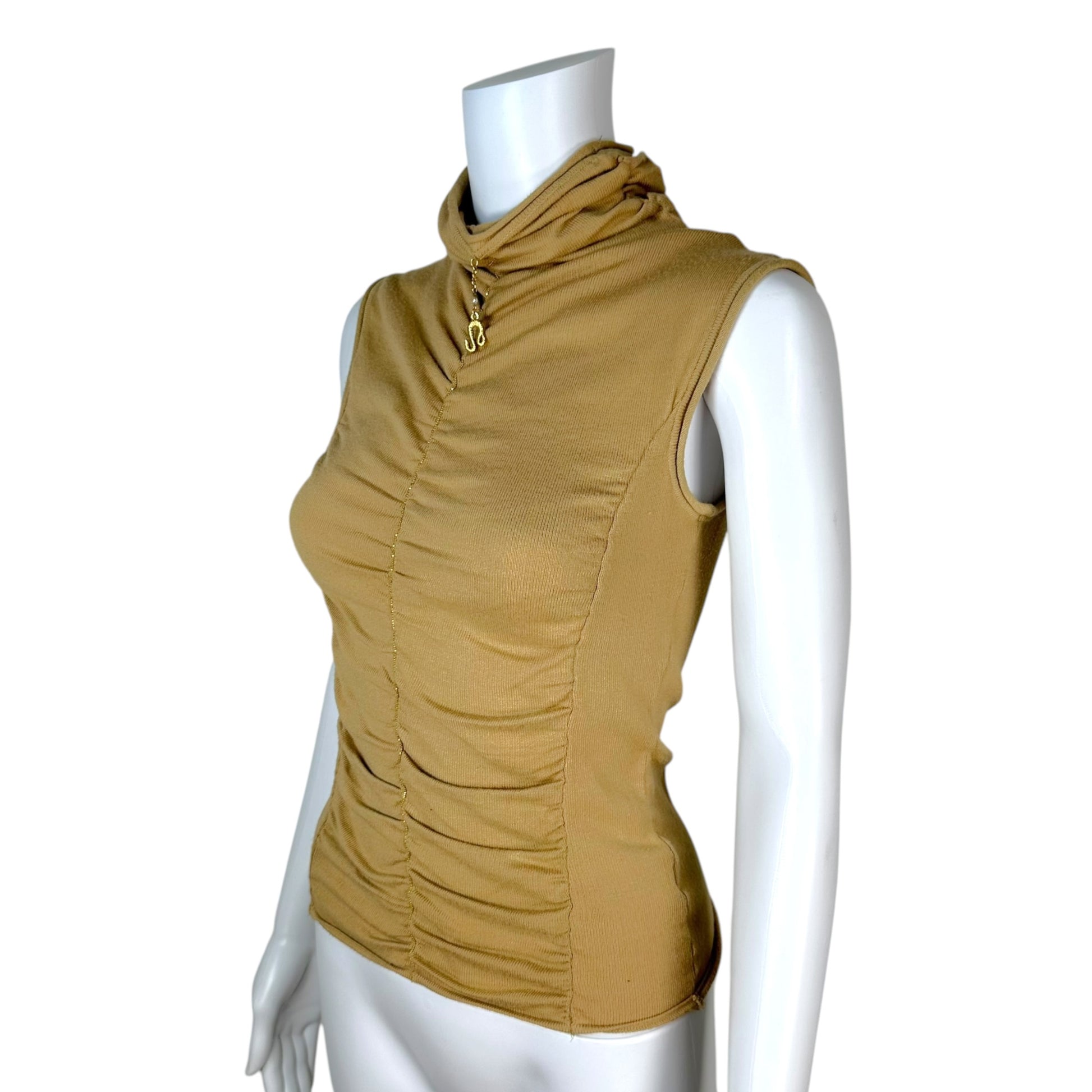 Roberto Cavalli Beige Knit Sleeveless Turtleneck