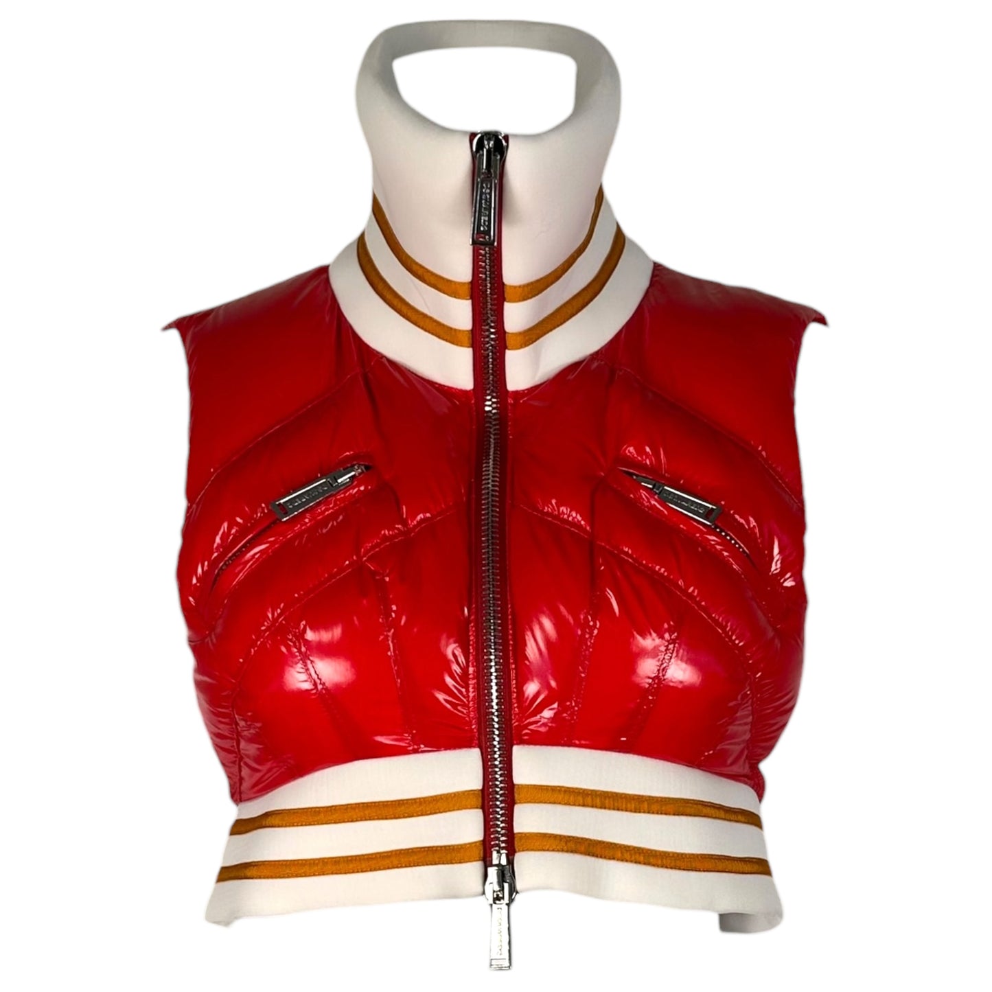 Dsquared2 F/W 2023 Runway Sample Red Cropped 'Fuckin' Freezing' Down Vest