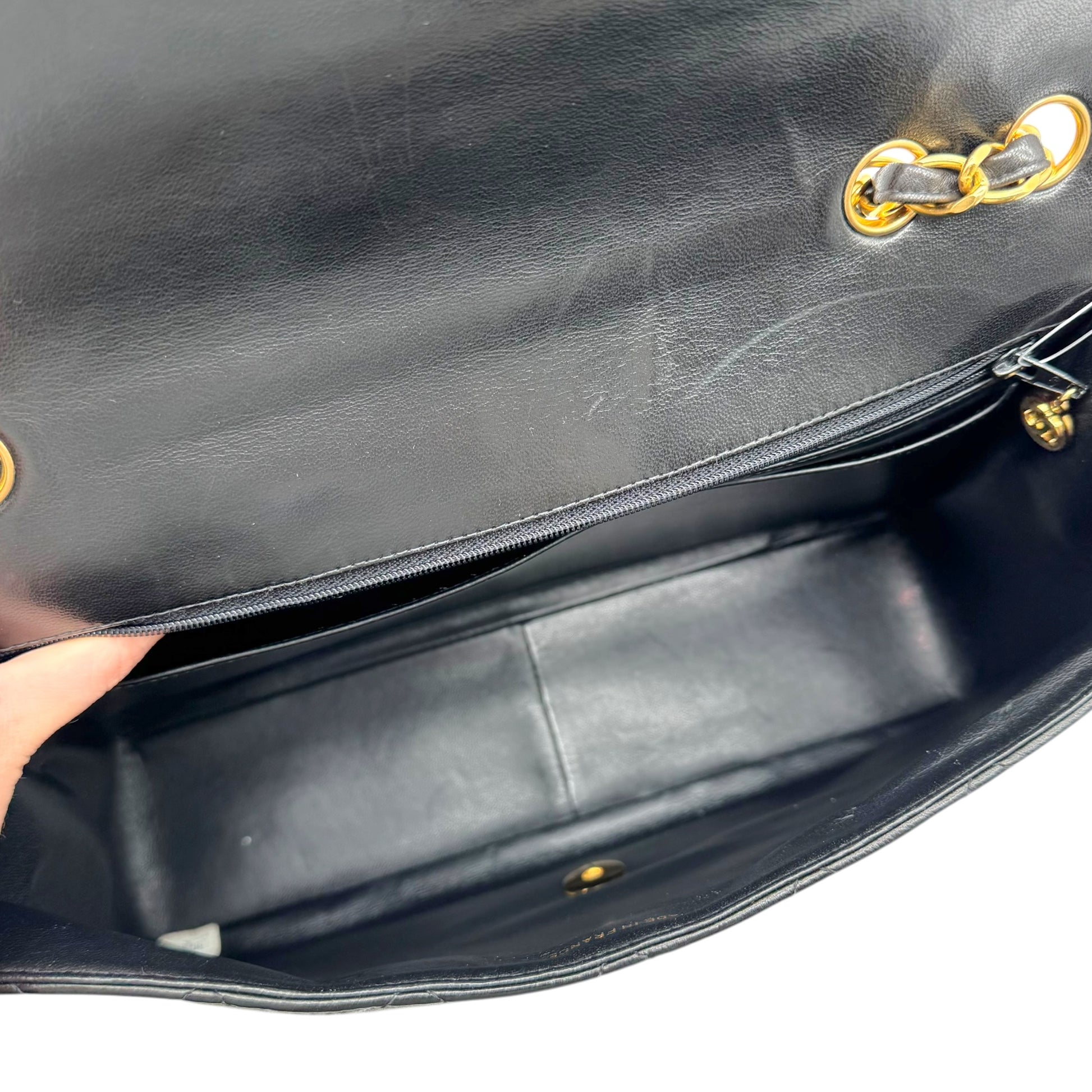 Chanel Black Lambskin Matelasse Jumbo Classic Flap Bag