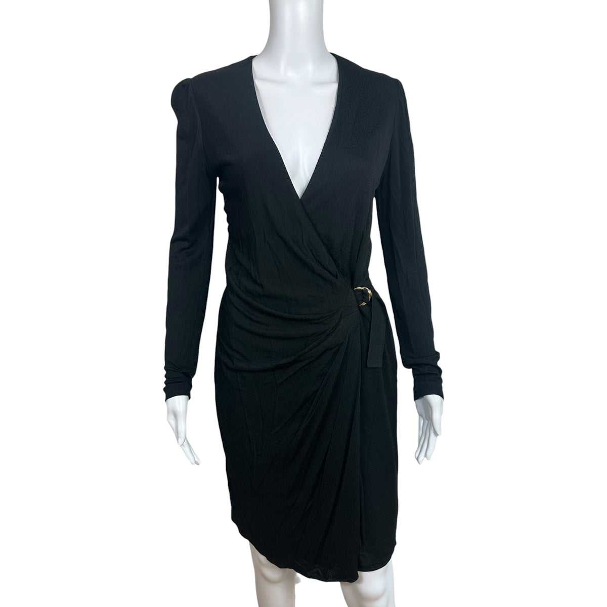 Gucci Black Leopard Print Knit Wrap Longsleeve Midi Dress