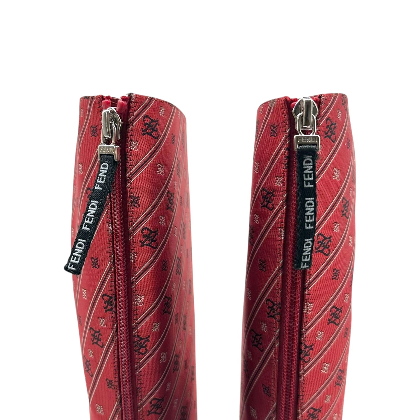 Fendi Red Jacquard Heeled Boots
